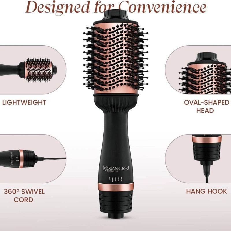 URBANYOG MakeMeeBold Hot Air Brush for Women | Dryer, Volumizer, and Straightener Hair Dryer (1200 W, Gold Black)