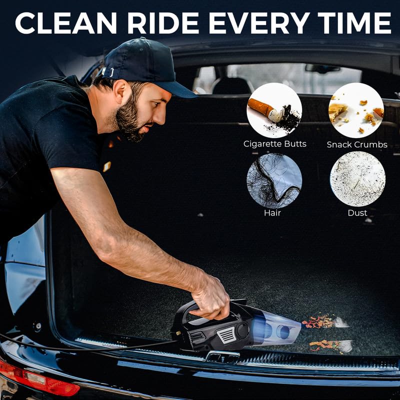 Woscherr AirVac Pro Car Vacuum Cleaner 2in1 & Tyre Inflator for Car and Bike 150 PSI |120 Watt Car Vaccine Cleaner
