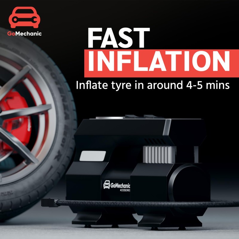 GoMechanic Digital Tyre Inflator for Car - 150 psi, 12V DC Portable Air Pump/Compressor with Digital Tyre Pressure (Gusto T4)