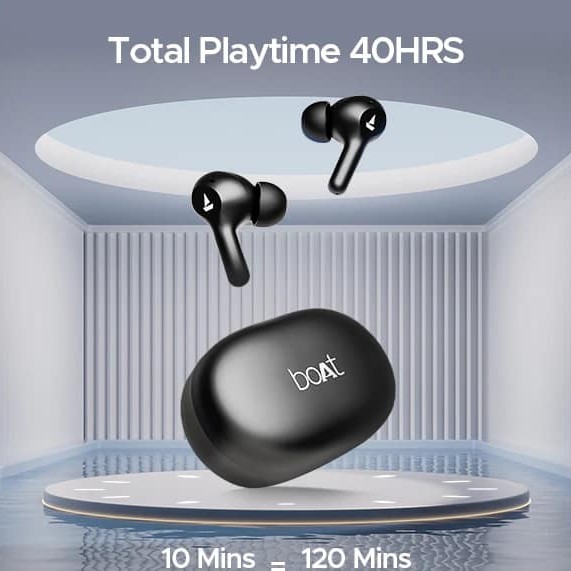 boAt Airdopes 71,40 H Battery, ENx Tech, Low Latency, App Support Bluetooth Headset (Active Black, True Wireless)