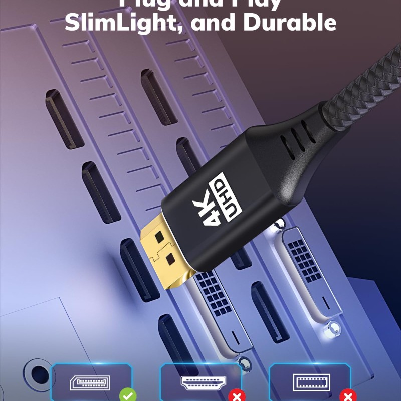 4K DisplayPort to Mini HDMI Cable 3FT, DP to Mini HDMI Male Video UHD 1440P/2K@120Hz,4K@30 Nylon
