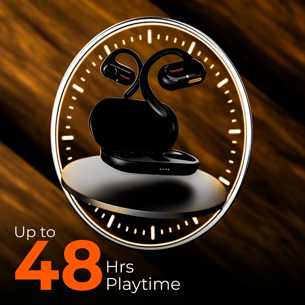 TRIGGR Ergobuds 1 OWS with FocalWave Tech, 48Hr Battery, Quad Mic ENC, Rapid Pair, v5.4 Bluetooth Headset (Black, True Wireless)