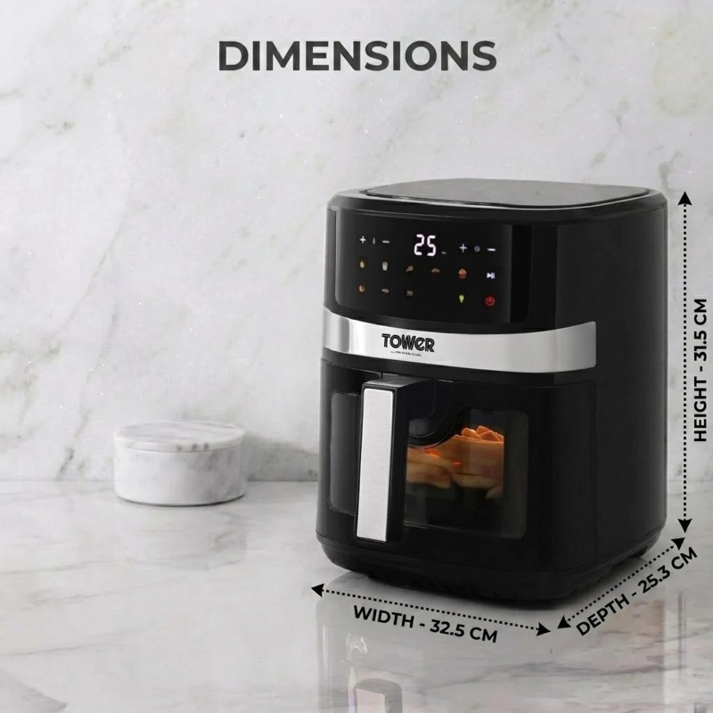 Tower Vortx Digital Vision 6.3L | 1600W | 9 Preset Menus | Bake, Grill & Roast | Digital Touch Display | Rapid Air Circulation Technology Air Fryer (6.3 L)