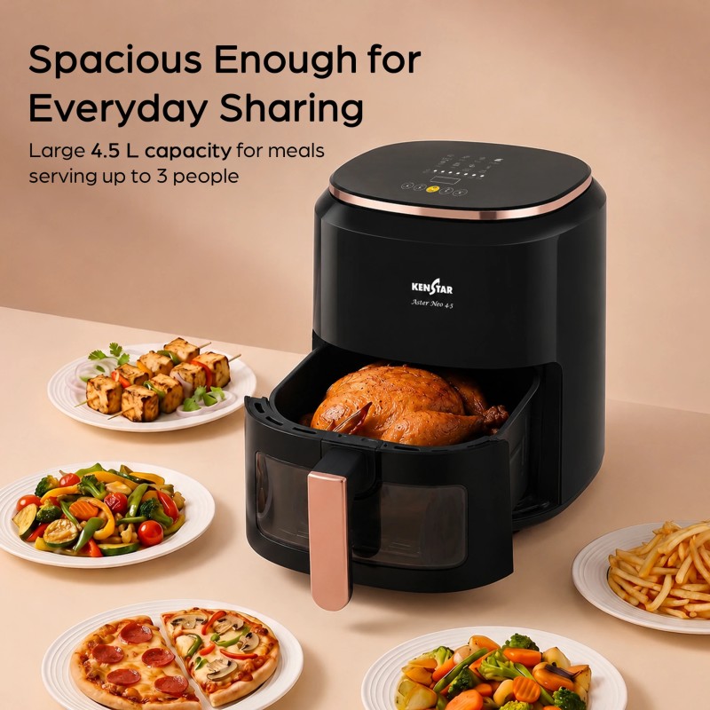 Kenstar Aster Neo 4.5L with See Through Window, Non Stick Pan, Air Fryer (4.5 L)