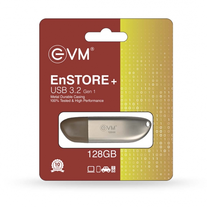 EVM 128GB ENSTORE+ DRIVE USB 3.2 GEN 1 (PENDRIVE) 128 GB Pen Drive Compatible with Desktop Computer, Laptop, Audio Player, Television USB 3.2 Metal Case (Gold)