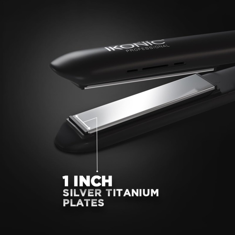 Ikonic Professional Women Hair Straightener with Auto ShutOff Technology Slim Titanium Shine 2.0 Hair Straightener (Black)