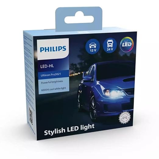 Philips H3 Ultinon Pro3021 LED Headlight Bulb for Car and Truck -12V / 24V, Cool white light of 6000 K (LUM11336U3021X2)