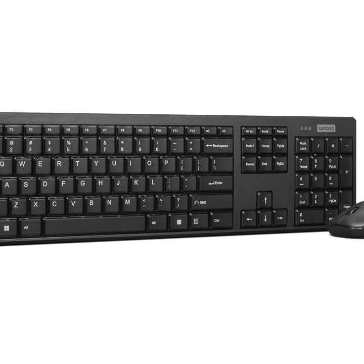 Lenovo 100 Wireless Keyboard and Mouse Set, Ambidextrous 1000 DPI Mouse Optical Sensor GX30L66303