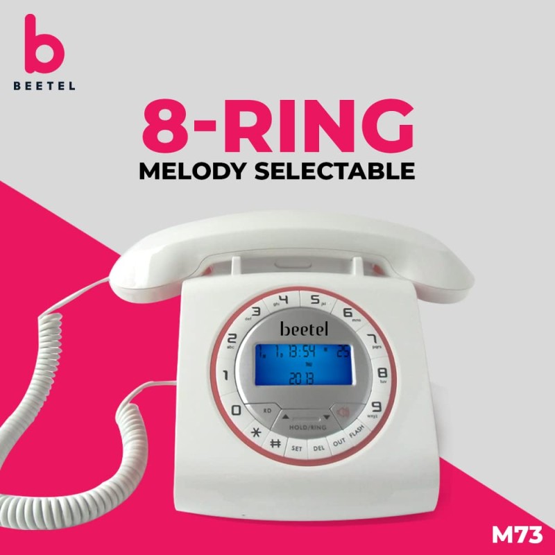 Beetel M73 Caller Id Corded Landline Phone with 16 Digit LCD Display, Retro Design, Alphanumeric Keypad, 2-Way Speaker Phone, Adjustable Ringer Volume