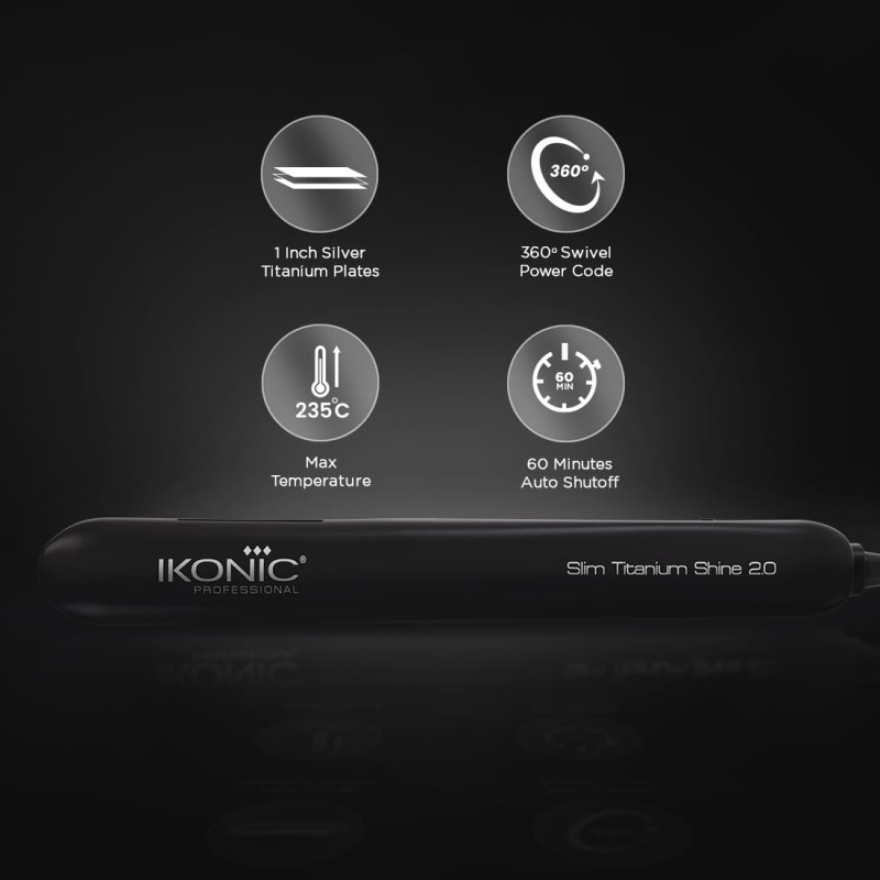 Ikonic Professional Women Hair Straightener with Auto ShutOff Technology Slim Titanium Shine 2.0 Hair Straightener (Black)