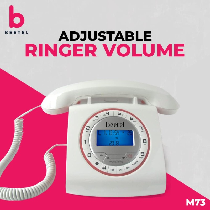 Beetel M73 Caller Id Corded Landline Phone with 16 Digit LCD Display, Retro Design, Alphanumeric Keypad, 2-Way Speaker Phone, Adjustable Ringer Volume