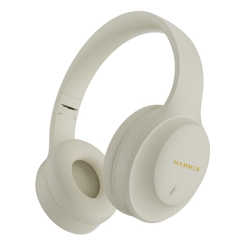HAMMER Vibe ENC Bluetooth Headphone, 40mm Driver, Dual Pairing, 60hrs Playtime, Voice Assistant, BT V5.4 (Beige)