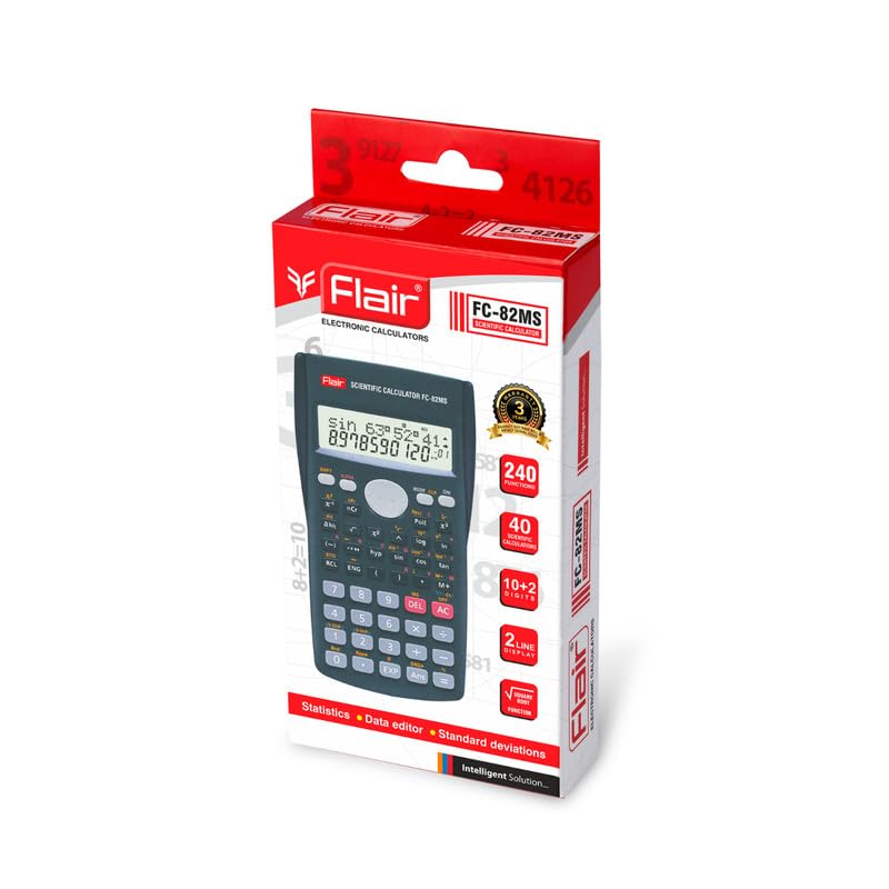 Flair FC-82MS Scientific Series Calculator | 240 Functions with 40 Scientific Calculations | Two Line Display | Square Root Function