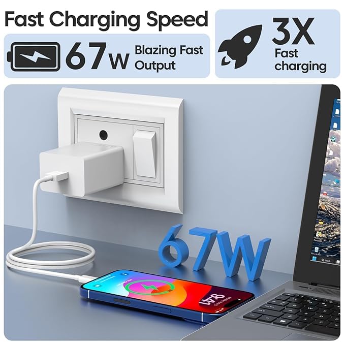 MI Xiaomi 67W Fast Charger with USB-C Cable, Quick Charge 3.0 Power Adapter Compatible with Redmi Note Series, Poco, Mi, Any Type C Devices - with