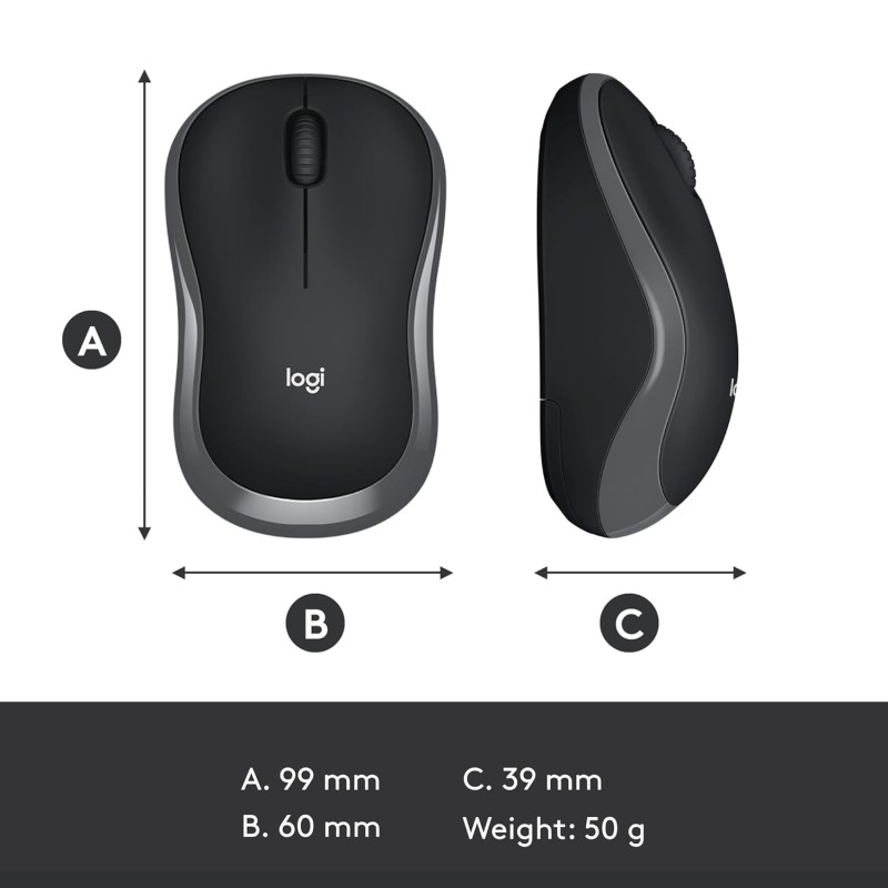 Logitech M186 Wireless Mouse, 2.4GHz with USB Mini Receiver, 3 Years Battery Life, 1000 DPI Optical Tracking