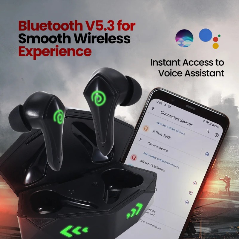 PTron Basspods Torq Gaming Earbuds with AI-ENC Calls, 40ms Low Latency, 40Hrs Playtime Bluetooth Headset (Yellow, True Wireless)