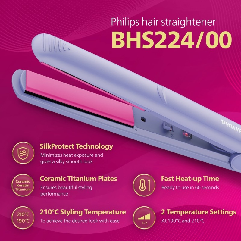 PHILIPS Selfie Straightener BHS224/00 Hair Straightener (Purple)