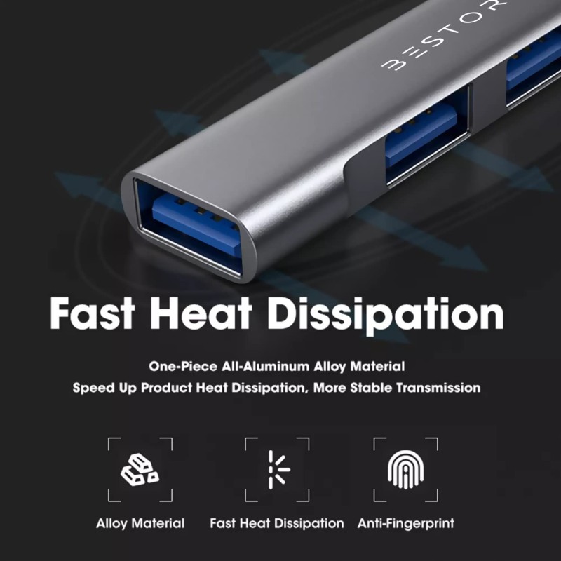 BESTOR® 4-in-1 USB Hub, Portable USB Splitter with 4 Ports, Mini Docking Station with 5Gbps Fast Data Transfer.