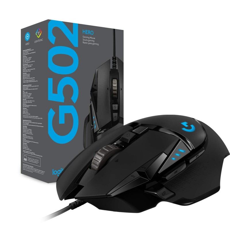Logitech G502 Hero High Performance Wired USB Gaming Mouse, Hero 25K Sensor - Black