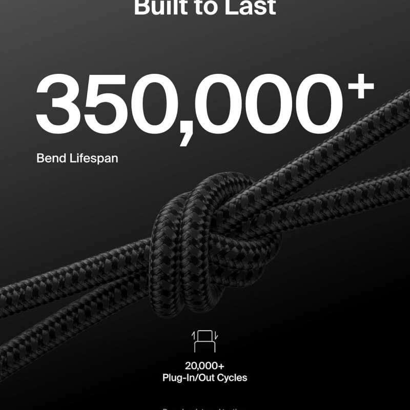 Belkin Apple Certified USB-C to USB-C Braided Nylon Cable 2 Meter | Fast Charging Cable | Type C Charger Cable Black CAB024