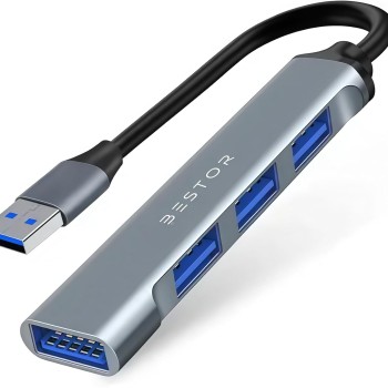 BESTOR® 4-in-1 USB Hub, Portable USB Splitter with 4 Ports, Mini Docking Station with 5Gbps Fast Data Transfer.