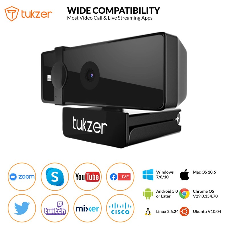 Tukzer 2.1 MP Full HD 1080P Web Camera, CMOS Webcam with Microphone| (C01-Black)