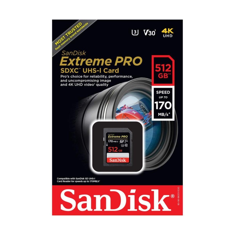 SanDisk 512GB Extreme PRO SDXC UHS-I Card - C10, U3, V30, 4K UHD, SD Card - SDSDXXY-512G-GN4IN
