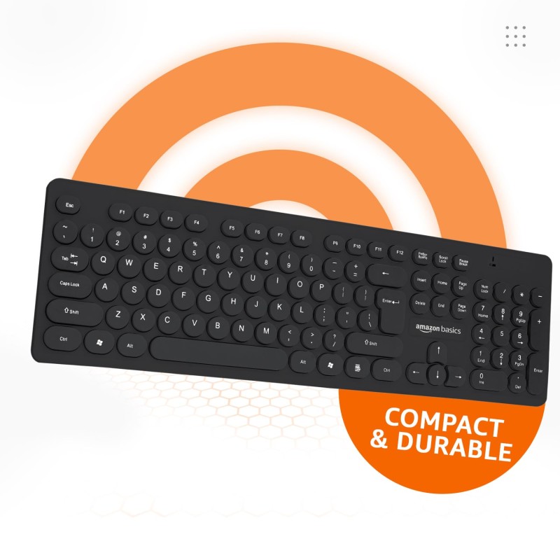 Amazon Basics Wireless Keyboard and Mouse Combo | 1000 DPI Mouse | 104 Rounded Silent Keys
