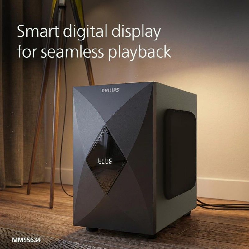 PHILIPS MMS5634/94 5.1 Bluetooth Speaker System for Home, 100W Multimedia Speakers with Powerful woofer, Wireless Audio (Black)