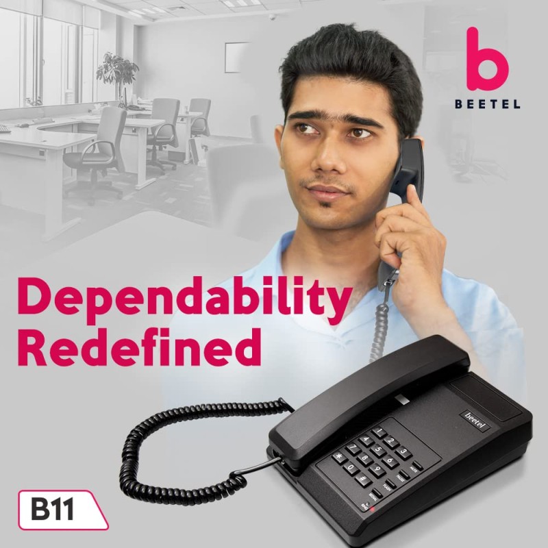 Beetel B11 Corded Landline Phone, Ringer Volume Control, LED for Ring Indication (Black) (B11)
