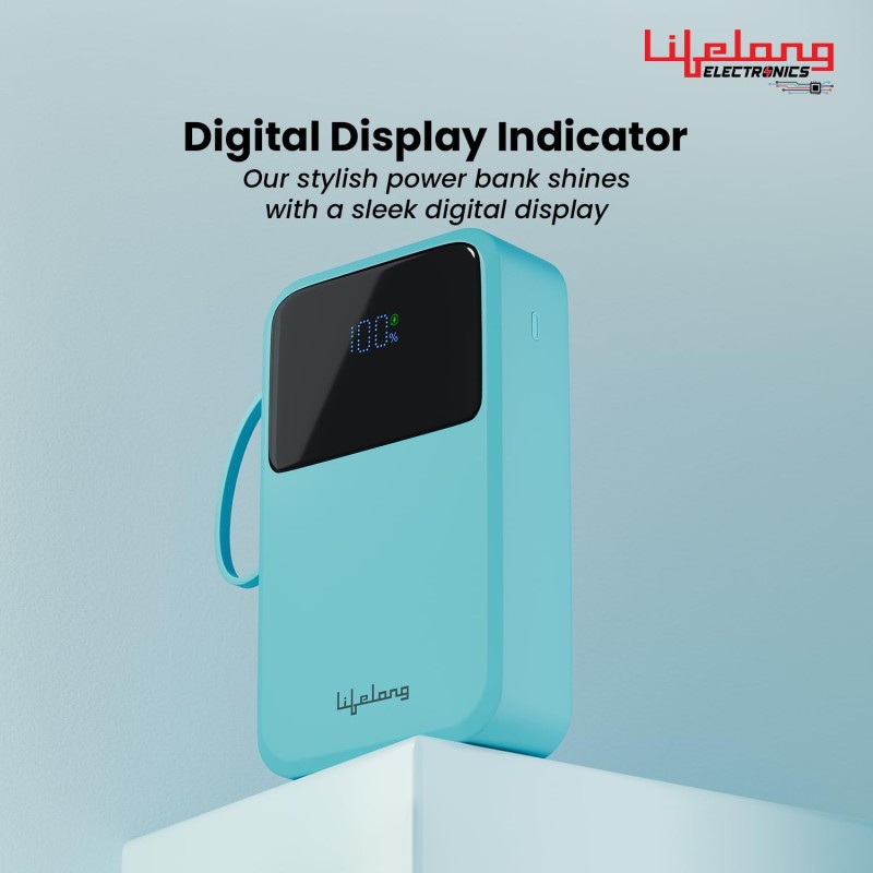 Lifelong Electronics 20000mAh 22.5W Fast Charging Power Bank | 3 Inputs (1 Built-in USB A Cable , Small Pocket Size Powerbank.