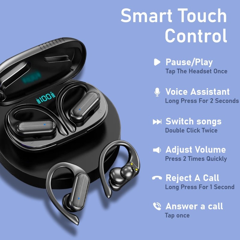 Humble Bluetooth Earbuds with Touch Functionality, 24 Hours Playtime, Noise Cancellation, Touch Controls, Long Battery, (Black)
