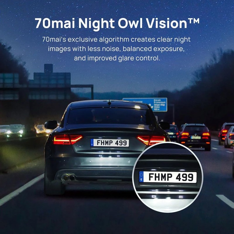 70mai A200 HDR Dual Dash Camera, 1080P Real HDR Front & 1080P Rear, Night Owl Vision, MaiColour Vivid+, G-Sensor