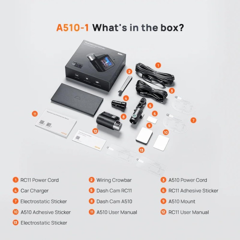 70mai A510 HDR 3K Dual Channel Dash Cam, STARVIS 2 IMX675 Sensor, ADAS, Built-in GPS Logger, Route Recorder, MaiColor Vivid+ with Night Owl Vision, App Playback & Share, Optional Parking Monitoring