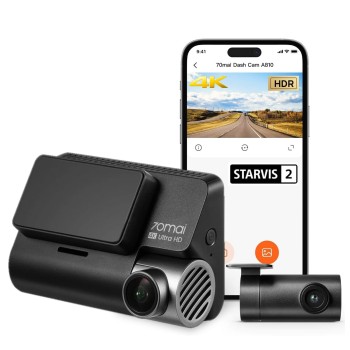 70mai A810 True 4K HDR Dual Dash Cam, Built-in GPS Logger, ADAS, Sony Starvis2 IMX678, 150° Wide, Optional Parking Mode with Motion Detection & Time Lapse, Upto 256GB Supported