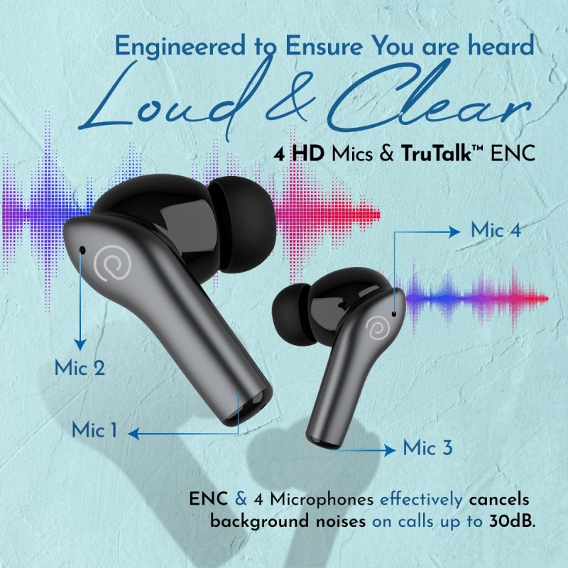 pTron Basspods Encore Quad Mic ENC TWS Earbuds with 50H Playtime, Immersive Sound, in-Ear Bluetooth 5.3 Headphones