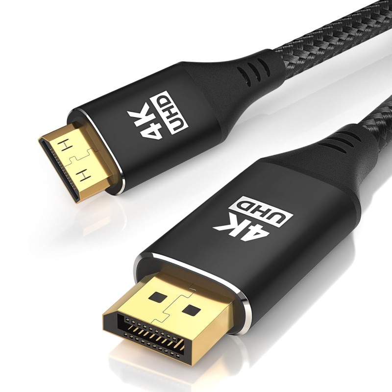 4K DisplayPort to Mini HDMI Cable 3FT, DP to Mini HDMI Male Video UHD 1440P/2K@120Hz,4K@30 Nylon