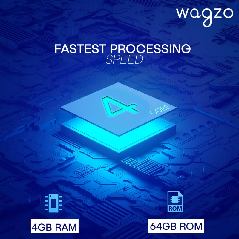 Wagzo 2K Diamond Car Android 10.1 In,4GB+64GB,4th Gen,QLED,4 Core, AHD Camera|WAP-15 Car Stereo (Double Din)