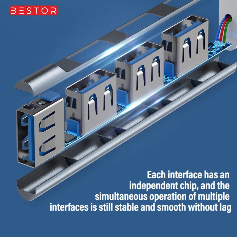 BESTOR® 4-in-1 USB Hub, Portable USB Splitter with 4 Ports, Mini Docking Station with 5Gbps Fast Data Transfer.