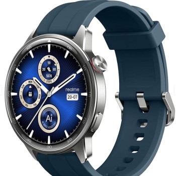 realme Watch S2, 1.43" AMOLED Display, Super AI Engine, Up to 20 Days Battery, IP68, AI Health Tracking, Blue Silicone Strap, RMW2401