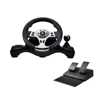 Ant Esports GW190 Race Steering Wheel, Universal USB I 270 Degree rotation with 2 Large Pedals and Shifter Compatible Black Silver