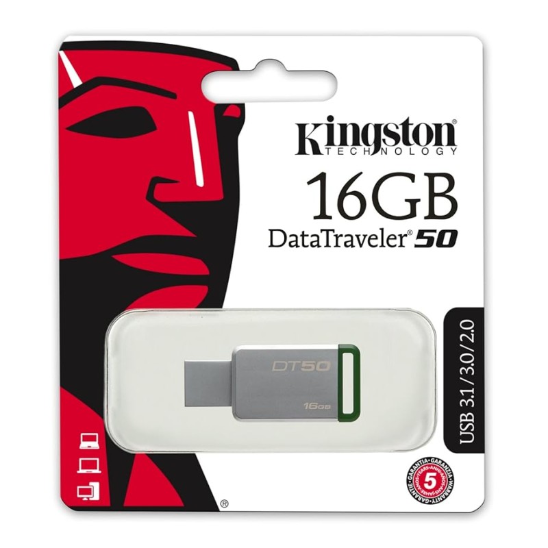 Kingston DataTraveler 16GB USB 3.0 Flash Drive (Silver and Green)