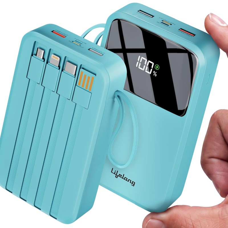 Lifelong Electronics 20000mAh 22.5W Fast Charging Power Bank | 3 Inputs (1 Built-in USB A Cable , Small Pocket Size Powerbank.