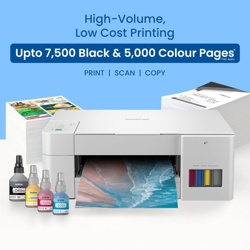 Brother DCP-T426W Multi-function WiFi Color Ink Tank Printer (Borderless Printing) for Home Usage (4 Ink Bottles Included)
