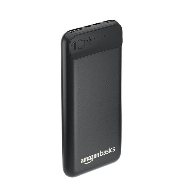 amazon basics 10000mAh 12W Lithium-Polymer Power Bank | Dual Input, Dual Output | Black.