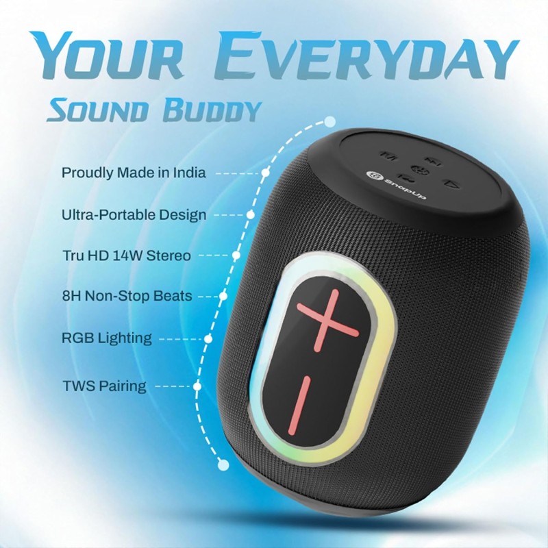 Groove BOP Big Impact 14W Powerful Sound, with up to 8Hrs of Playtime, Tru HD Bass - Midnight Black