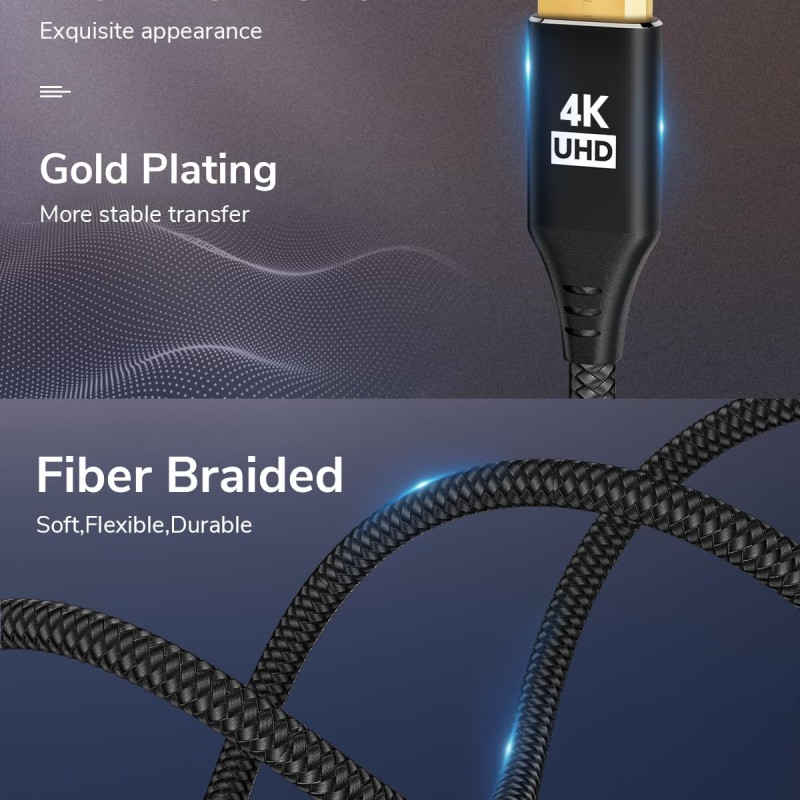 4K DisplayPort to Mini HDMI Cable 3FT, DP to Mini HDMI Male Video UHD 1440P/2K@120Hz,4K@30 Nylon