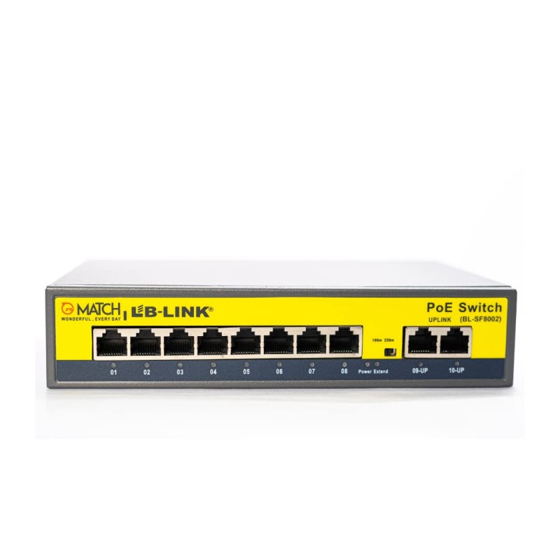 8 Port PoE Switch with 2 Up Link Ports, VLAN up to 250m | Switch Capacity up to 5.6Gbps | 802.3at POE