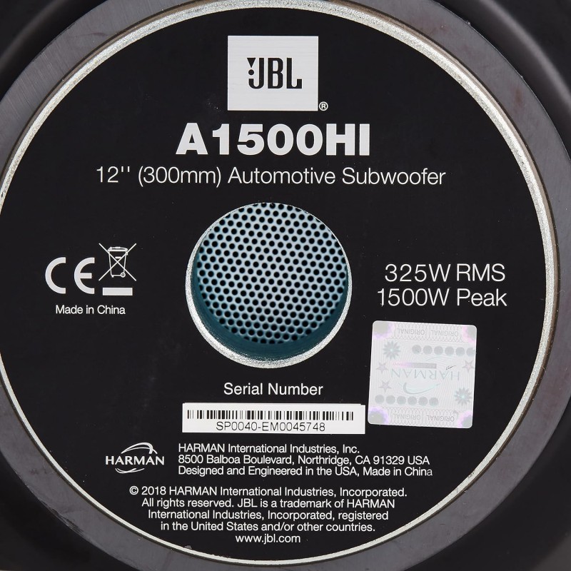 JBL A1500Hi Subwoofer 1500W High Power Car Subwoofer Speaker, Deep Bass Performance, High Efficiency Audio, Durable Build, Ideal for Car Audio