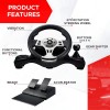 Ant Esports GW190 Race Steering Wheel, Universal USB I 270 Degree rotation with 2 Large Pedals and Shifter Compatible Black Silver